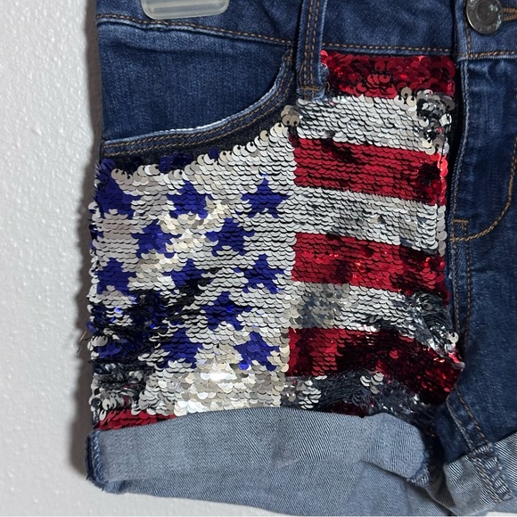 SO Girls Kids Sequin American Flag Denim Blue Shorts size 12. - Picture 3 of 8
